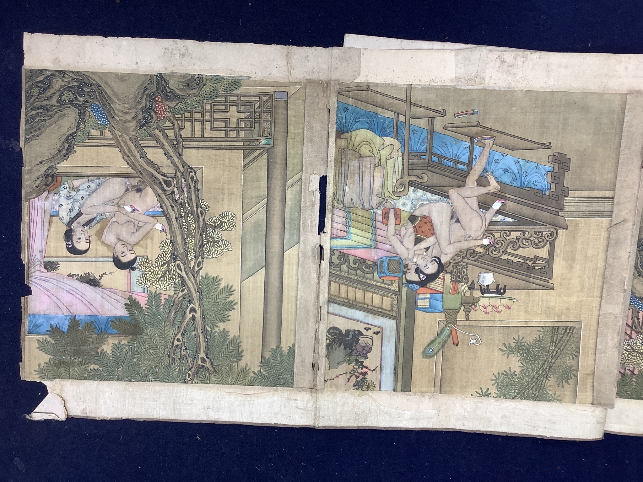 A group of six 19th century Chinese erotic paintings on silk, 27 x 22cm total dimensions